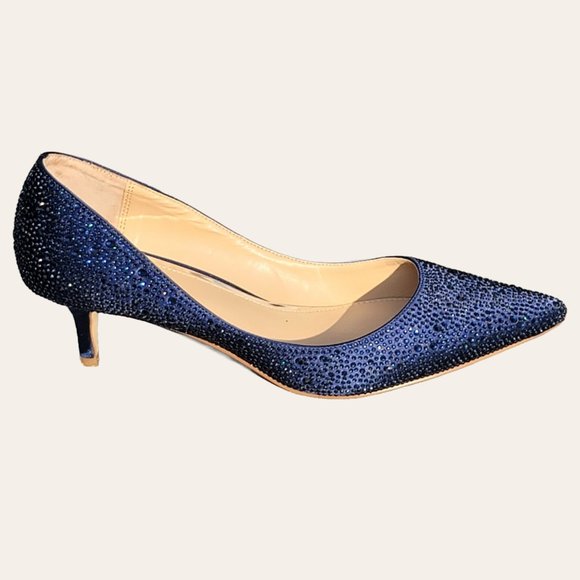 Badgley Mischka Shoes - Badgley Mischka Jewel Frenchie Pumps Navy Rhinestone Kitten Heel Shoe Women's 8